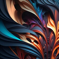 a 3d design made of colorful leaves and lines on blue and red