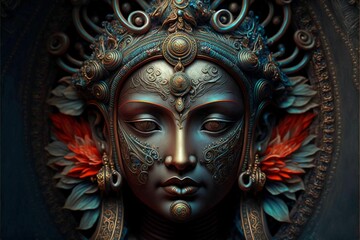 AI generated illustration of an abstract intricate Buddha sculpture face