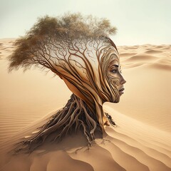 a person with very strange skin, growing trees in their head - obrazy, fototapety, plakaty