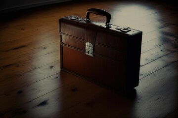 a suitcase with the handle on is sitting on the wooden floor