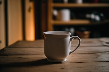 Fototapeta premium a cup sitting on top of a table next to a laptop
