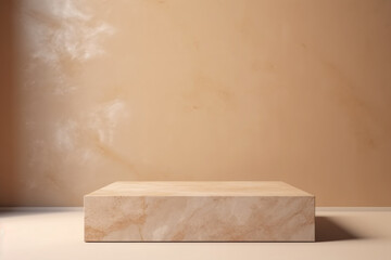 Minimal modern podium product display with marble stones step on neutral beige background illustration. Generative Ai