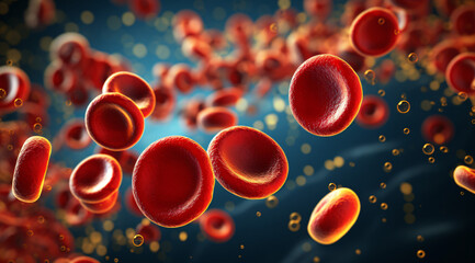 red blood cells flowing realistic 3d rendering - obrazy, fototapety, plakaty