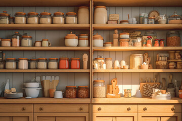 Obraz na płótnie Canvas a close-up shot of an organized pantry shelves