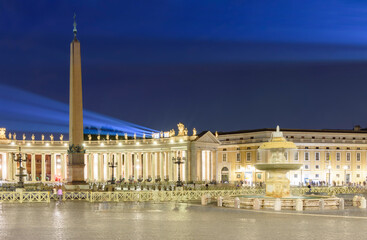 Fototapeta na wymiar St. Peter's square in Vatican at night, center of Rome, Italy
