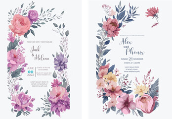 Wedding invitation template with arrangement flower and leaves