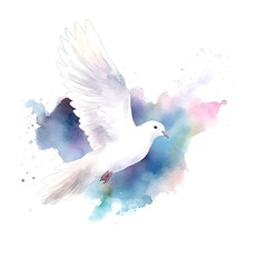 Elegant dove flying at sky peace holy heaven love and tranquil color pastel watercolor art paint illustration. Generative Ai