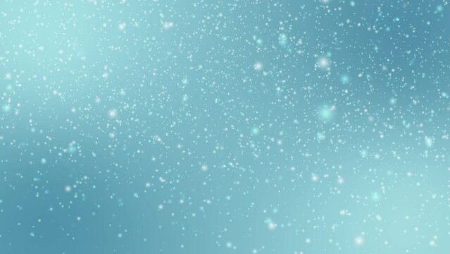 Animation of shiny snowflakes falling against a sky blue background