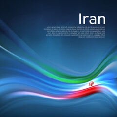 Iran flag background. Abstract iranian flag in the blue sky. National holiday card design. Business brochure design. State banner, iran poster, patriotic cover, flyer. Vector illustration