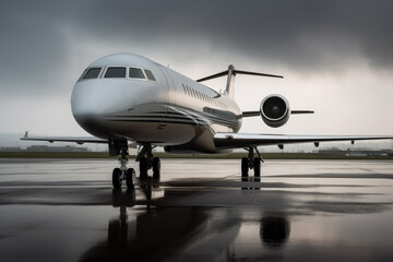 Business private jet airplane parked at runway, AI Generated