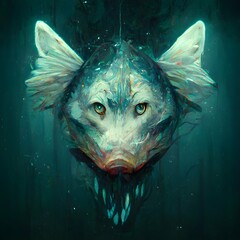 wolf transforming into a fish fish transformating into a wolf 