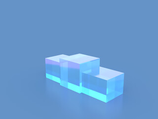 3D illustration of a crystal glass podium illuminated by fantastic lights