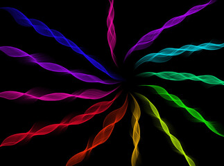 Lines abstract background black color with colorful waves pattern. Abstract background. Optical illusion, wavy thin lines. Abstract pattern. Texture with wavy curves. Features psychedelic stripes imag
