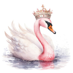 Cute watercolor swan princess. Illustration Generative AI.