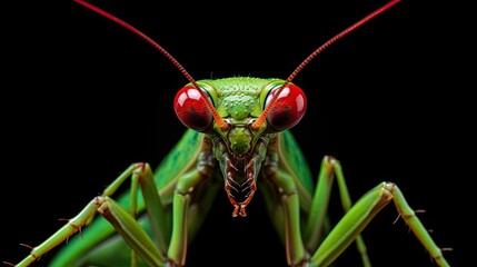 Macro Portrait of a Praying Mantis, Predatory Insect with Striking Features