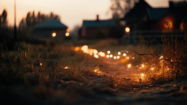 Sweet evening in countryside with bokeh light