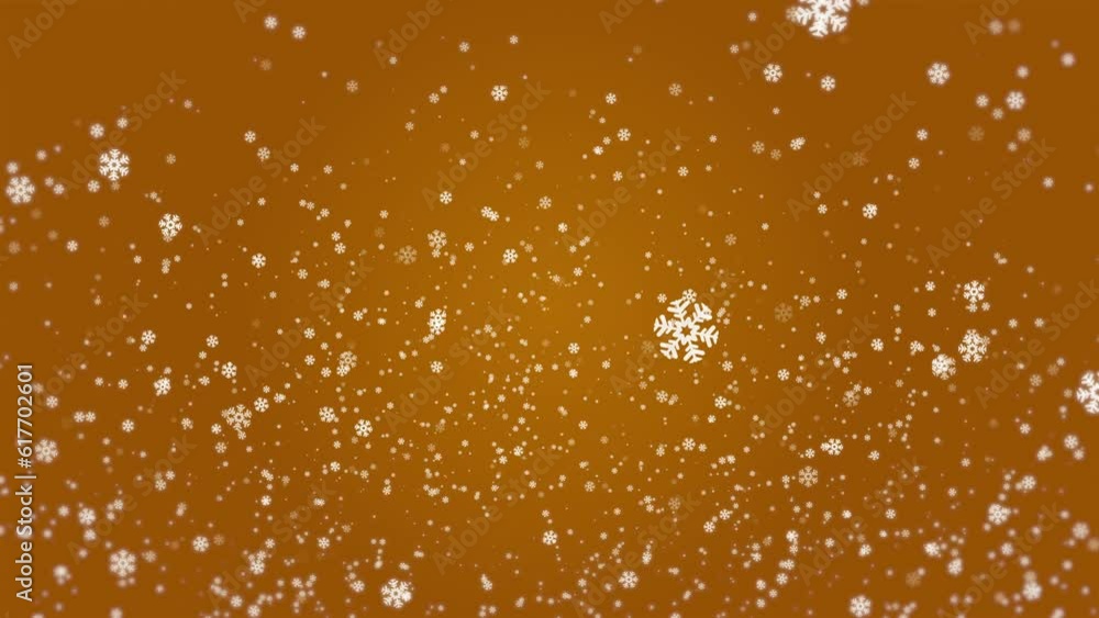 Poster 3d rendered animation of falling snowflakes isolated on the empty golden background