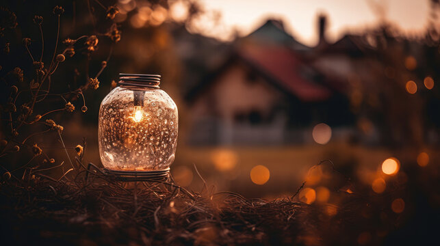 Sweet evening in countryside with bokeh light