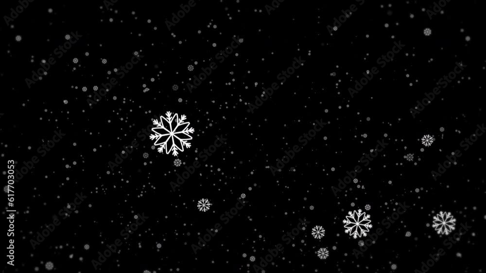 Poster 3d rendered animation of falling snowflakes isolated on the empty black background