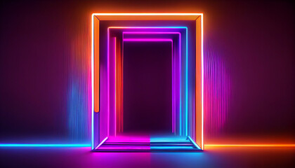 Neon tube Frame Pink Blue orange purple Abstract background Ai generated