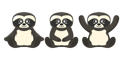 Cartoon doll sloth for kids on isolated background, Vector illustration.