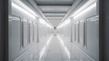White abstract futuristic tunnel with neon lines. Generative AI