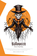 Halloween party invitations or greeting cards. Halloween pumpkins. Halloween Scary template, Witch, Pumpkins and Bats.