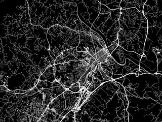Vector road map of the city of  Lynchburg Virginia in the United States of America with white roads on a black background.
