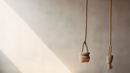 Fototapeta na wymiar simple minimalist hanging ropes product photography, classical colour tone copy space generative ai