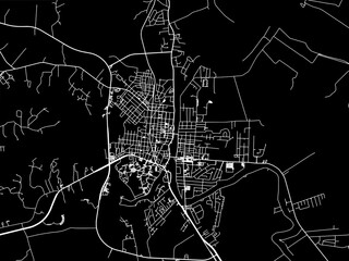 Vector road map of the city of  Natchitoches Louisiana in the United States of America with white roads on a black background.