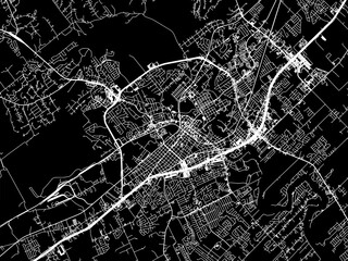 Vector road map of the city of  New Braunfels Texas in the United States of America with white roads on a black background.