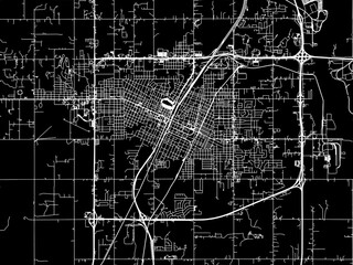 Vector road map of the city of  Muskogee Oklahoma in the United States of America with white roads on a black background.