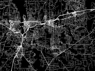 Vector road map of the city of  Olympia Washington in the United States of America with white roads on a black background.