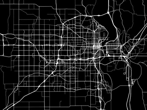 Vector road map of the city of  Omaha Nebraska in the United States of America with white roads on a black background.