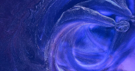 Blue shiny flow paint abstract backdrop. Swirl, flow Bright blue fluid art. Colors ink in motion. Purple-blue mix, splash liquid. Colorful shimmering acrylic. Floating glow particle. Sparkle shine 