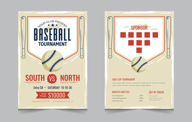 Baseball flyer design template, Double sided baseball tournament poster, vector illustration eps 10