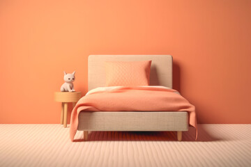 a close-up shot of a single bed place in a room
