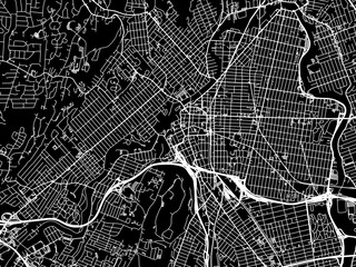 Vector road map of the city of  Paterson New Jersey in the United States of America with white roads on a black background.