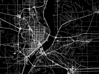 Vector road map of the city of  Peoria Illinois in the United States of America with white roads on a black background.