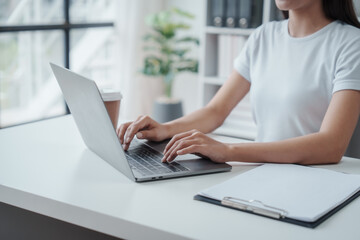 Young Asian woman university student satisfied with learning english language during online courses...