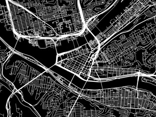 Vector road map of the city of  Pittsburgh Center Pennsylvania in the United States of America with white roads on a black background.
