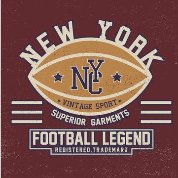 varsity style tee print design with American football ball drawing