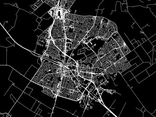 Vector road map of the city of  Salinas California in the United States of America with white roads on a black background.