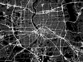 Vector road map of the city of  Rochester New York in the United States of America with white roads on a black background.