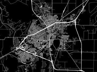Vector road map of the city of  San Angelo Texas in the United States of America with white roads on a black background.