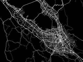 Vector road map of the city of  San Jose Greater California in the United States of America with white roads on a black background.