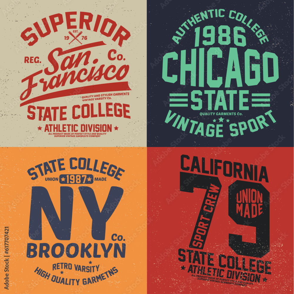 Poster varsity style tee print design pack as vector