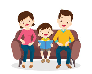 boy and family reading book together