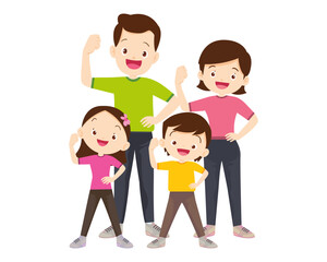 Happy Family Sport Activity. Mother, Father and Kid Doing Morning Exercising at Home