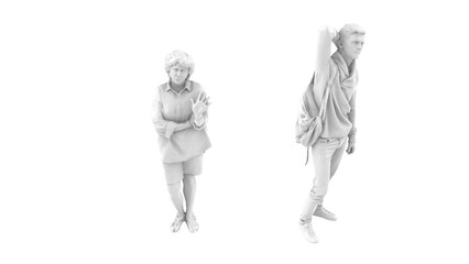 3D High Poly Humans - SET6 Monochromatic - Perspective View 3